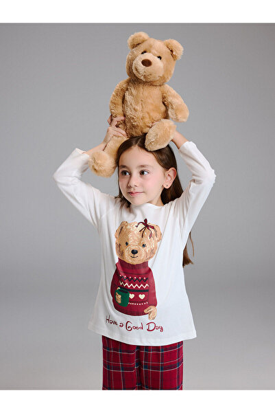 LC Waikiki Peak New Season Bear Teddy Printed Girls Pajamas Set Family Combin...