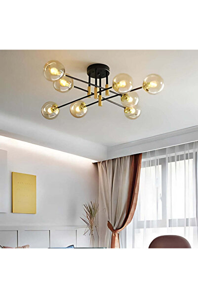 Alista Home Chandelier with Round Lampshade, PENTHOUSE Grand, 8 x E27, Black Gold, Metal