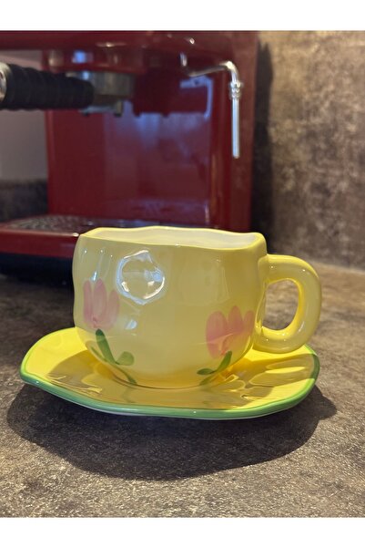 selvi wear Floral Pattern Yellow - Ceramic Coffee Cup