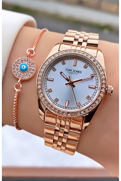 Tom Jones Brand Original Rose Gold Color 2 Years Warranty Steel Case Women's Wristwatch - with Bracelet Gift