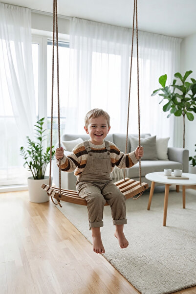 Svava Premium Doğal Kayın Ahşap Çocuk Salıncağı | İç-Dış Mekan | 24x67x240 cm | 8 mm Jüt Halat