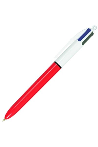 Bic Stilou fin cu 4 culori, 0,8 mm, corp alb-roșu