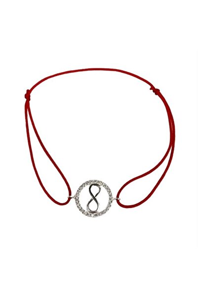 Jolie Silver Brățară reglabilă cu șnur, argint 925, cerc infinit cu pietre albe,