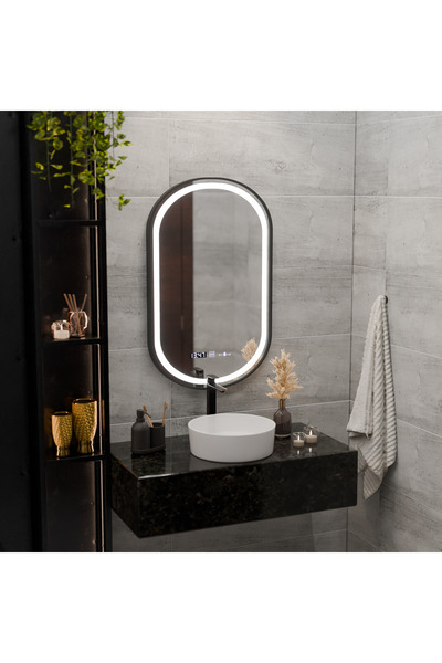 Alista Home Oglindă LED cu senzor Helmut și sistem de dezaburire, ceas și tem...