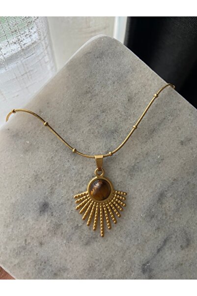 Anetta Jewelry Kadın altın renk kahverengi kaplangözü doğal taşlı Vintage gün...
