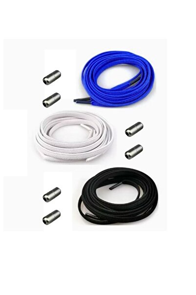 Generic No Tie Shoe Laces - White, Black & Blue with Metal Capsules (Combo)