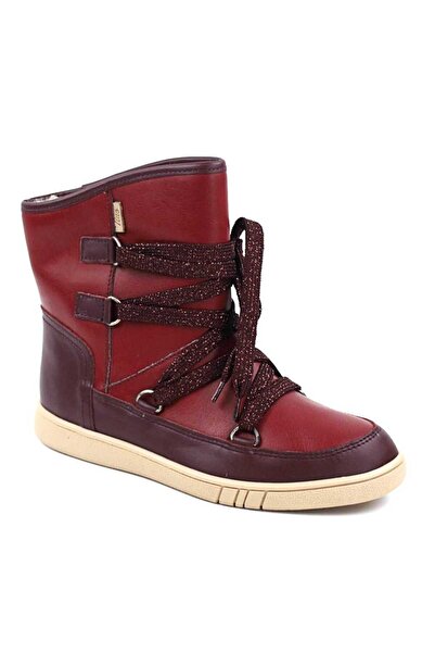 tino Women's fur-lined boots, made of genuine leather, with laces 4043-BORDO