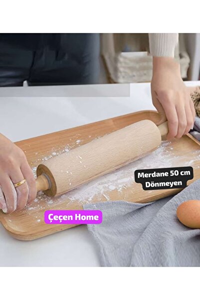 ÇEÇEN HOME Ahşap Saplı Merdane Dönmeyen Merdane - Klasik Hamur Merdanesi, Man...