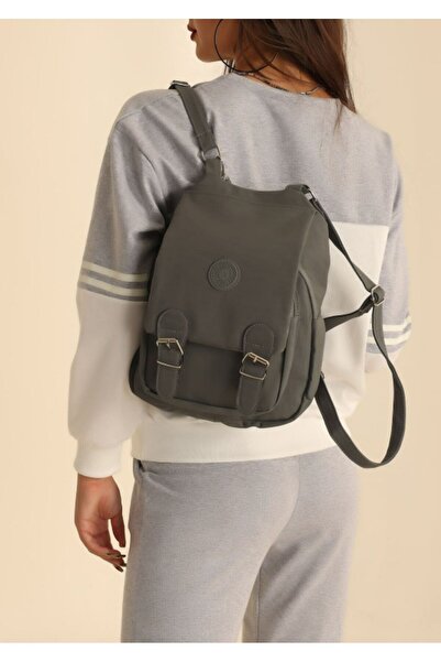 MioArt Double Compartment Covered Crinkle Fabric Women's Backpack Gray