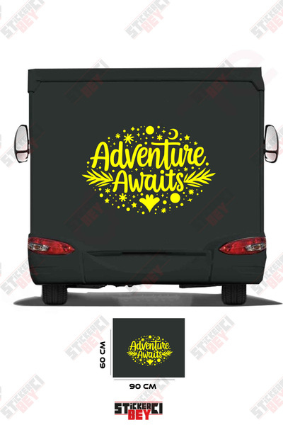 STİCKERCI BEY ملصق كارافان بنمط فضائي مكتوب عليه 'المغامرة تنتظر'