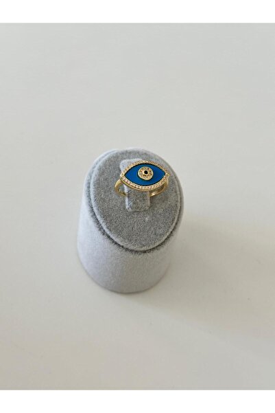 Charmist 14k Çelik Üzeri Altın Kaplama Akrilik Mavi Göz Yüzük