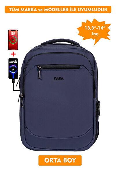 Dada Unisex Navy Blue Laptop Backpack 13.3-14 Inch Medium Size Shock Absorbing Protection Waterproof Fabric