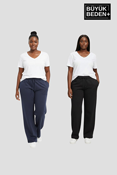 Superlife Women's Plus Size Wide Leg Slim Fit Sweatpants 2-Piece Set – Comfortable Fit Spr26Beak952+2