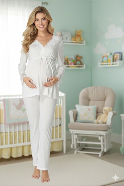 LOHOUSE Kadın Dantelli Lohusa Hamile Pijama Takım Seti