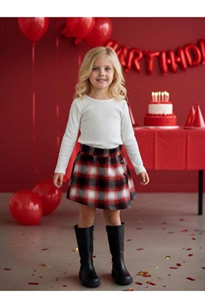 Zekids Girl's Bodysuit Plaid Shorts Skirt Set