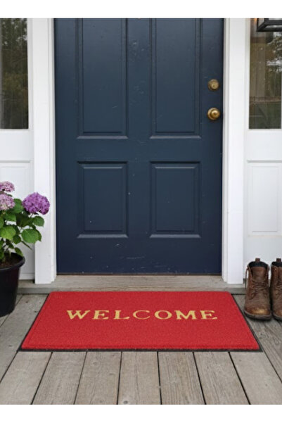abnturk 58x38 Dikdörtgen Kapı Önü Paspas Welcome Yazılı Kırmızı Paspas