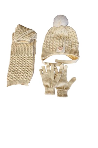 Kitti 4-8 Years Old Girl's Scarf, Beanie, Gloves, Fleece Inside, 3-Piece Set 25170-02