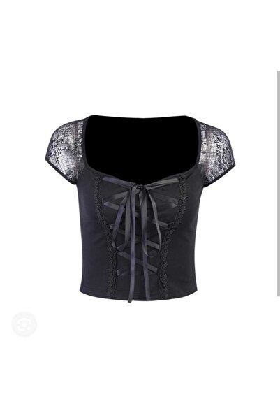 İsra Ayyıldız Moonstar Collection Мереживна блузка з шнурівкою Harajuku Fashi...