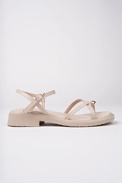 sermoda Women's Sandals - Ring Detailed Flip-Flop Women's Sandals with Rings Beige