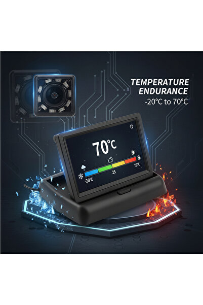Generic Car Rearview Camera with 4.3-Inch Foldable LCD Screen | Night Vision | Waterproof