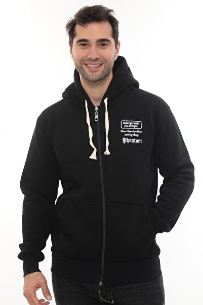 VAJESTO Hanorac pentru bărbați, negru, din bumbac, cu fermoar complet, K cu g...