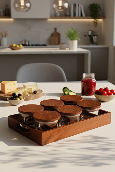 Snippy Paella - Velo Glass Breakfast Glass Snack Bowl with 6 Wooden Vacuum-Locked Lids and Trays 245 ml