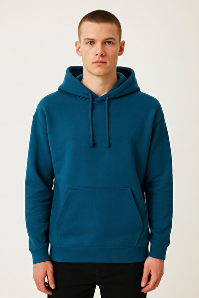 MARKATEM سترة رياضية بقلنسوة مع جيب على شكل كنغر مصنوعة من القطن بطباعة كاليفورنيا