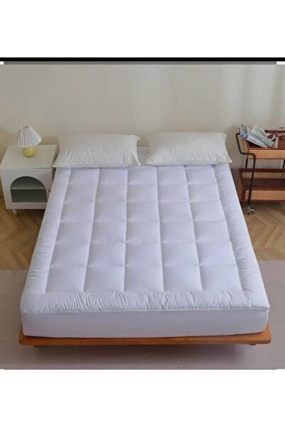 alzawia لباد مرتبة نفرونص مايكروفايبر ارتفاع 14سم مغاط دائري سرير مقاس 140×200سم- ابيض