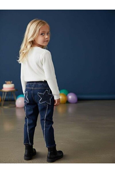 Zekids Girls' Soft Textured Pockets Star Embroidered Jeans