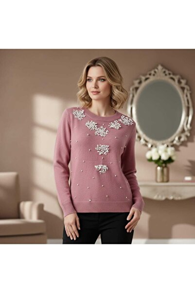 Volupta Green Christmas Sweater with Snowflake & Pearl Appliques