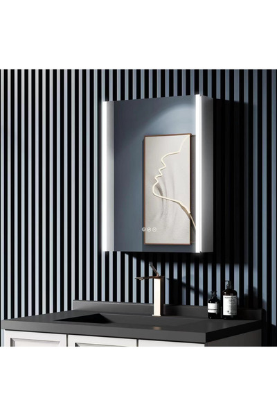 Alista Home Oglindă LED LAVIN cu dulap 51 x 71 cm Albă - Bandă verticală, Design compact