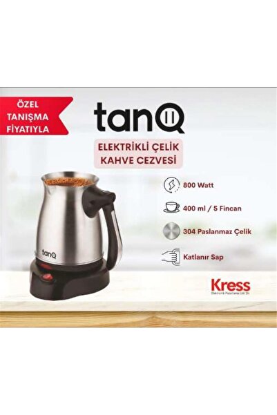 TANQ Türk Kahve Makinesi Elektrikli Çelik Cezve Paslanmaz Katlanabilir Kulp