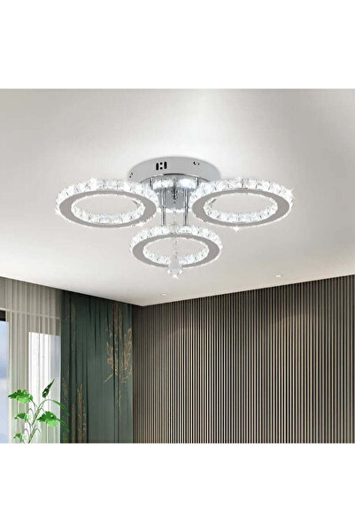 Alista Home Candelabru LED ALANUBIS cu telecomandă și cristal, 37W, 3 inele, Rece/Cald/Neutru, Reglabil, C lucios