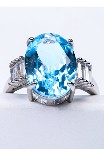 DIVA STONES Mavi Topaz - Zirkon Ayarlanabilir Gümüş Yüzük