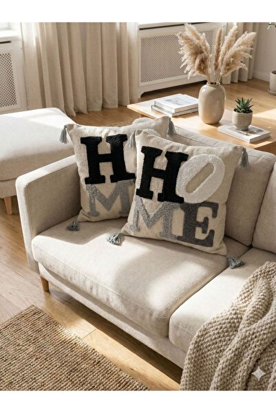 by ballı biocotton 2-Piece Punch Embroidered Tassel Decorative Throw Pillow Cover