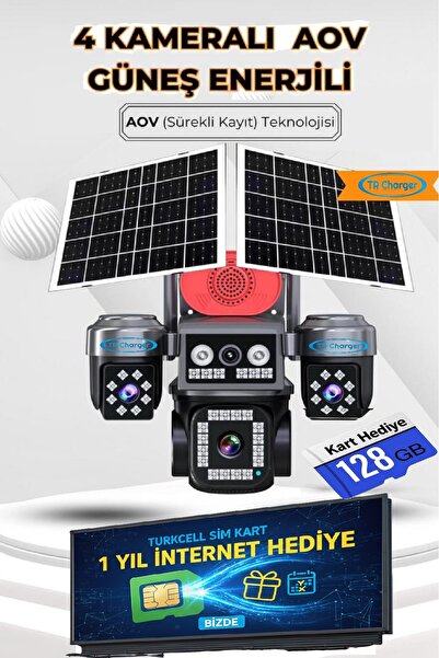 TRCharger 4 Kamera eSIM Çift Solar Güvenlik Kamerası AOV 7/24 Kayıt Türkcell ...