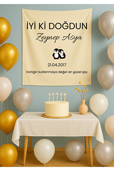 LUNA DİZAYN Kişiye Özel Yatay Doğum Günü Happy Birthday Duvar Örtüsü Duvar Ha...