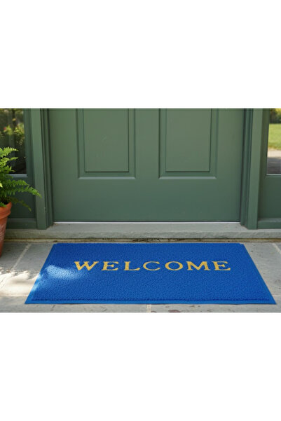 abnturk 58x38 Dikdörtgen Kapı Önü Paspas Welcome Yazılı mavi Paspas