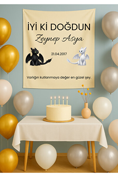 LUNA DİZAYN Kişiye Özel Yatay Doğum Günü Happy Birthday Duvar Örtüsü Duvar Ha...