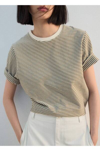 MANGO Woman Pamuklu çizgili tişört