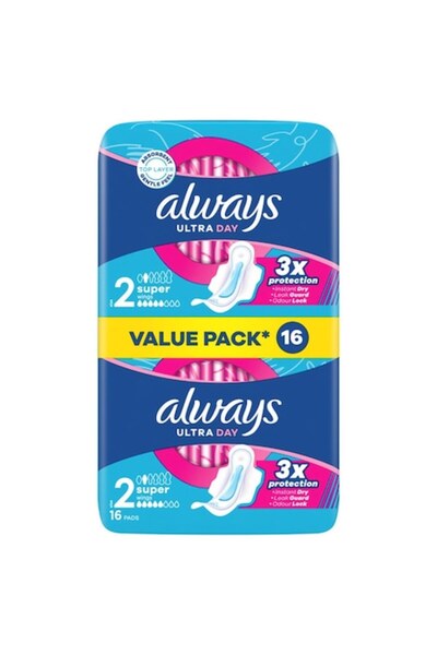 Always Ultra Day 2 Super, pack of 16 pads with wings, InstantDry, white, size 2