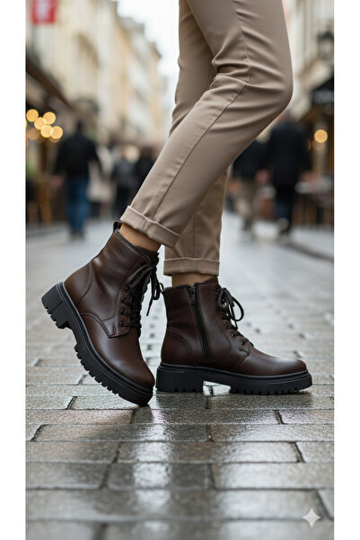 Famele's Women's Makras 100% Genuine Leather Fur Lining Daily Boots