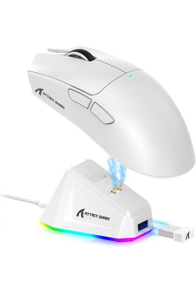 Attack Shark فأرة ألعاب لاسلكية خفيفة الوزن X11 مع قاعدة شحن RGB (أبيض)