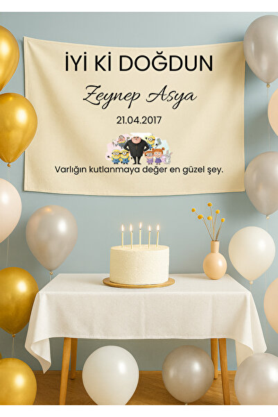 LUNA DİZAYN Kişiye Özel Yatay Doğum Günü Happy Birthday Duvar Örtüsü Duvar Ha...