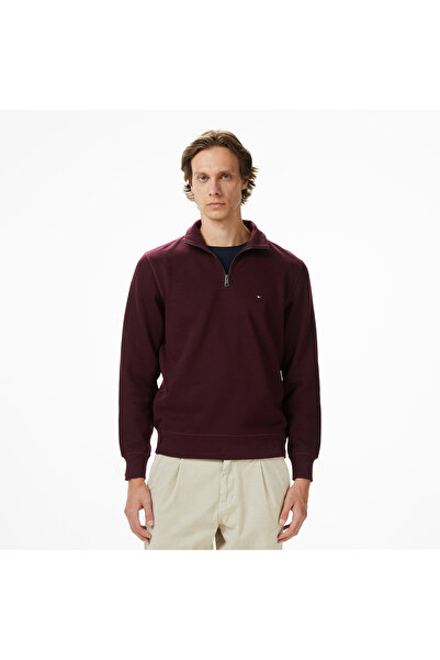 Tommy Hilfiger Essential Fleece 1/4 Erkek Yarım Fermuarlı Bordo Sweatshirt
