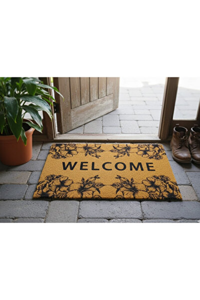 abnturk 58x38 Dikdörtgen Kapı Önü Paspas Welcome Yazılı Sıcak Sarı spas