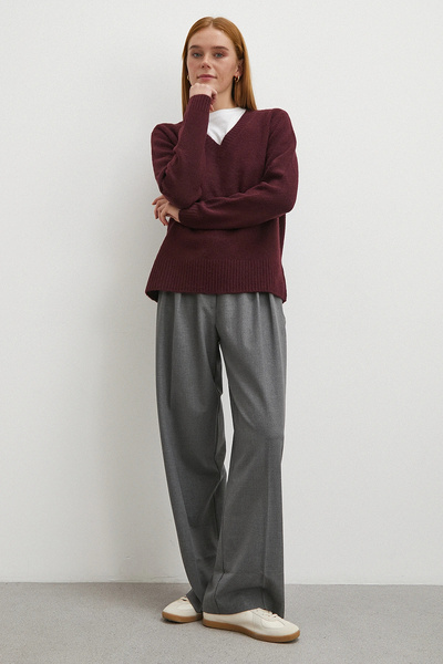 Never more طيات عالية الخصر بنطلون واسع الأرجل رمادي