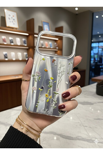 OVADA iPhone 17 PRO Uyumlu Kamera Koruma Çıkıntılı Sarmaşık Desenli Parlak Si...