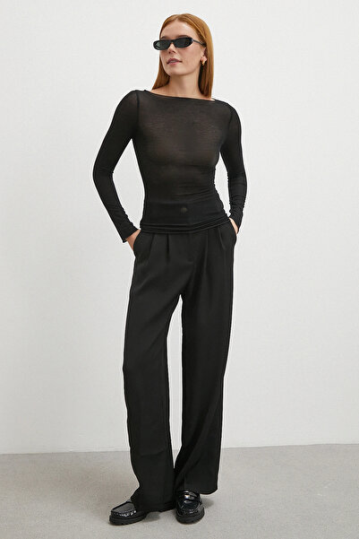 Never more Elastic Waist Pleated Wide Leg Pants Black