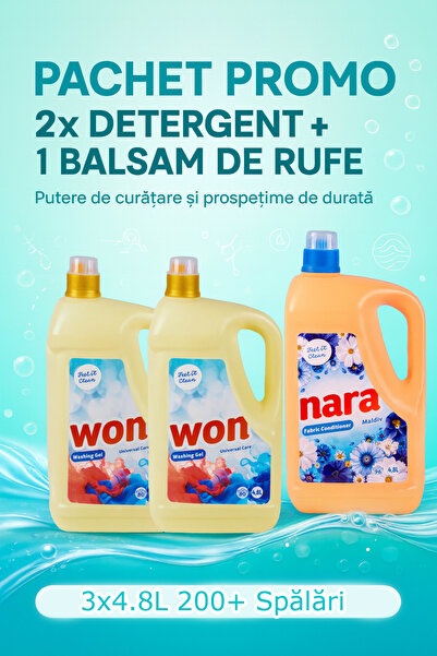WON 2+1 Pachet detergent 2×4.8L pentru rufe albe si colorate si balsam NARA 1...